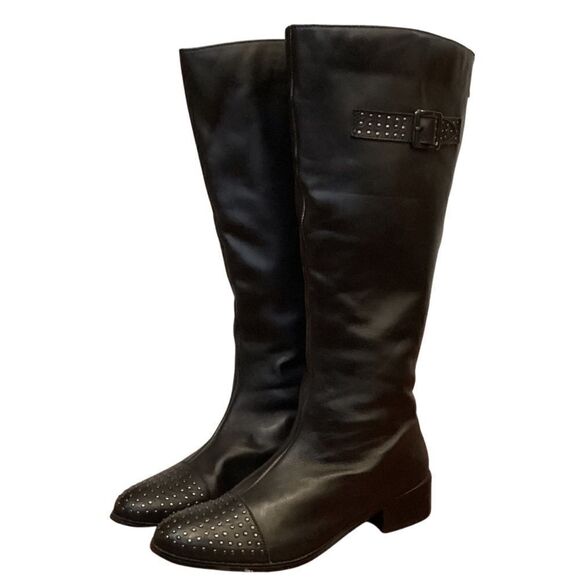 Twiggy London studded knee high boots 8 back zipper - Picture 8 of 13